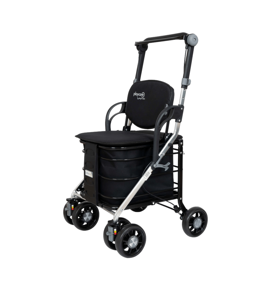 Praktisk rollator med stort opbevaringsrum under sædet